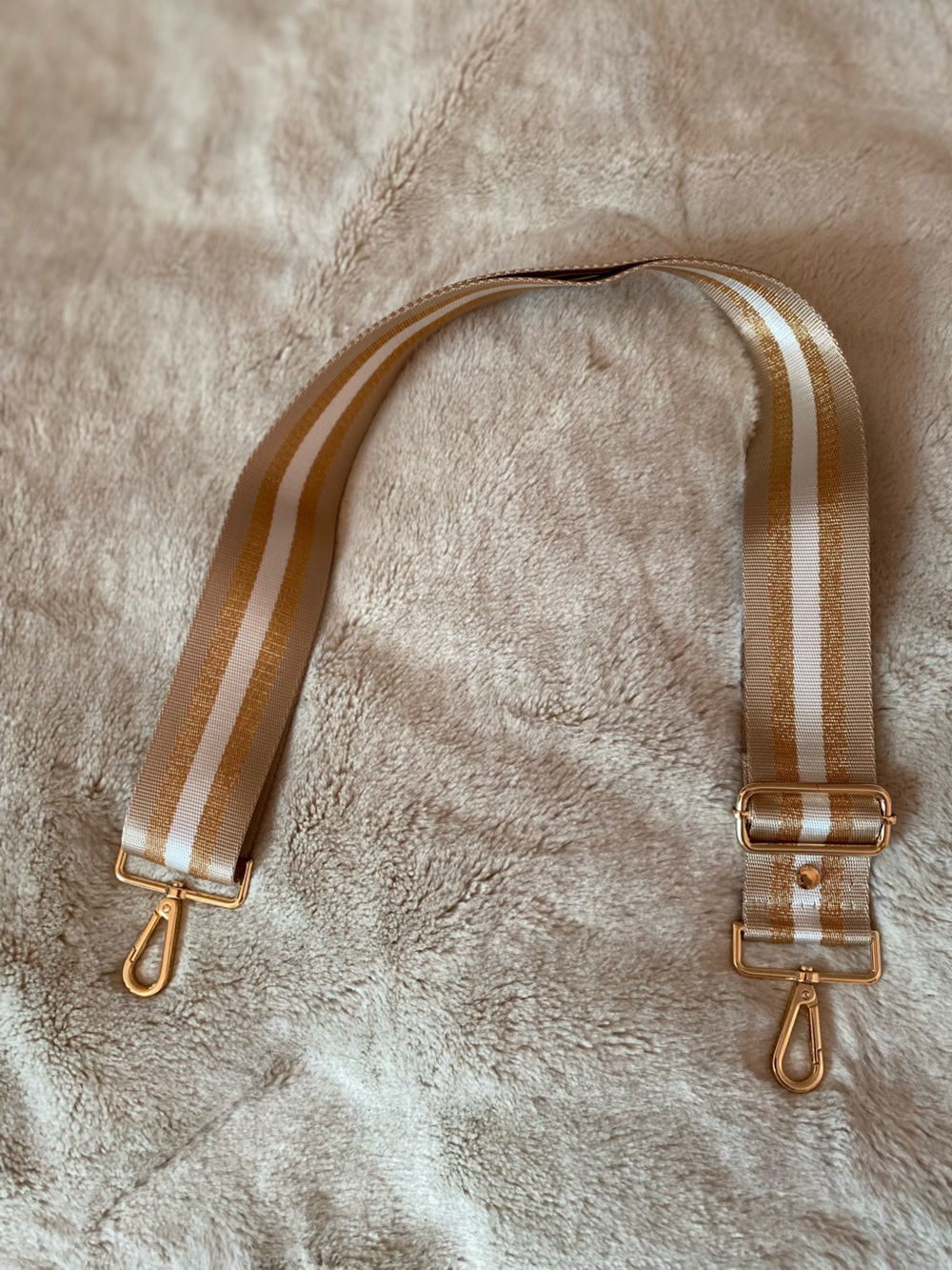 Pom Pom London beige metallic stripe bag strap
